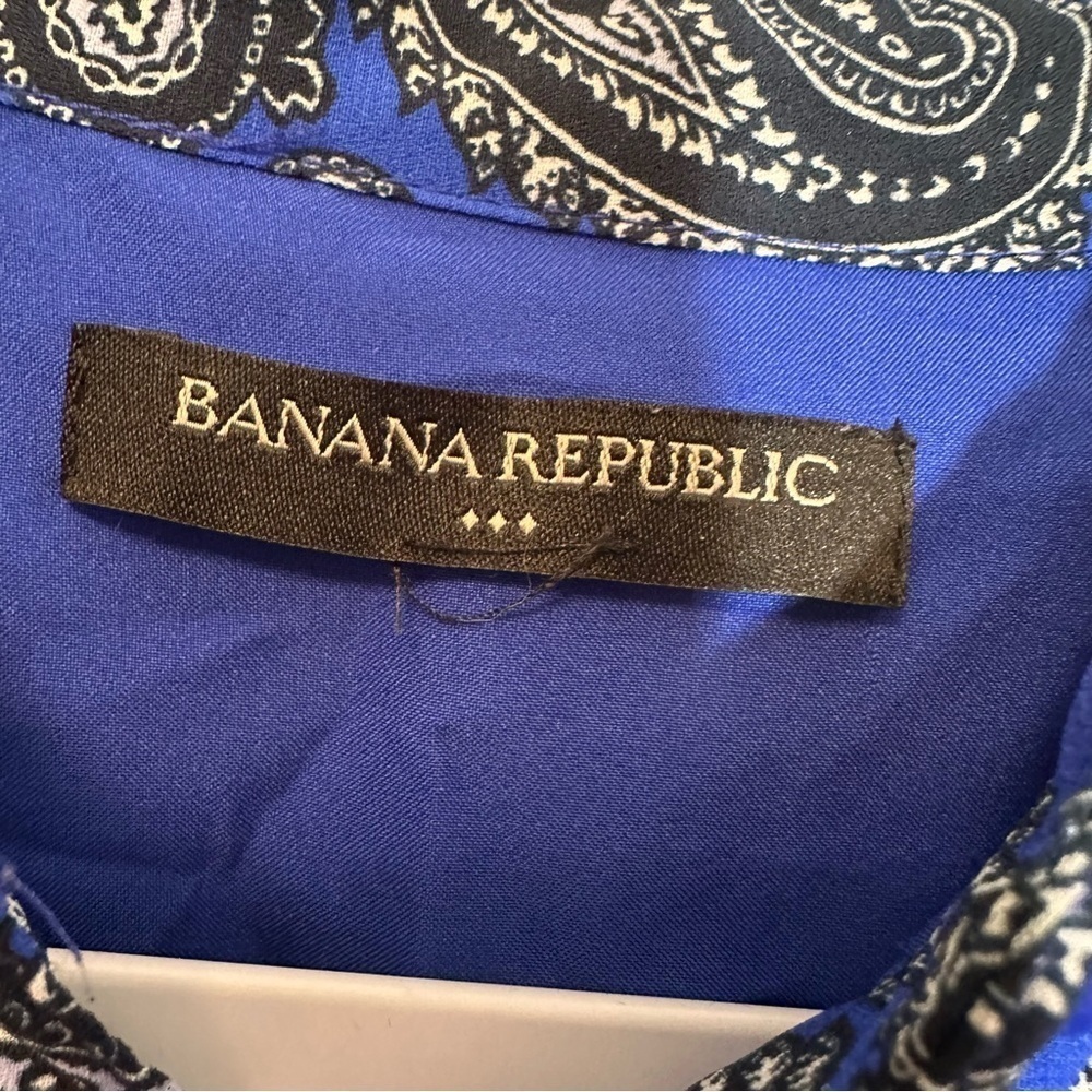 Banana Republic Career Dress Women's Size 4 Blue Paisley Print Belt Bell Sleeve - Picture 5 of 12